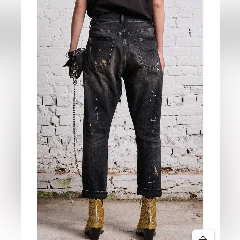 NWT R13 GOLD SPLATTER CROSSOVER JEAN - ETON SELVEDGE BLACK, 28 - Picture 6 of 9